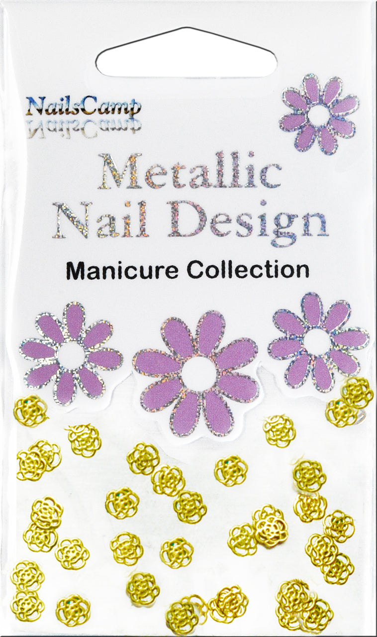 Metallic Nail Design Inlay Fleur dorée